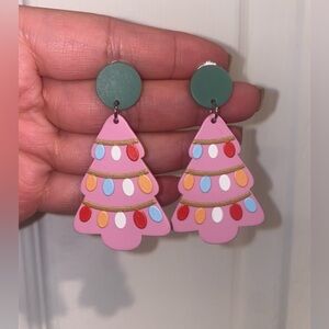 HOLIDAY PINK CHRISTMAS TREE EARRINGS - CHRISTMAS TREE